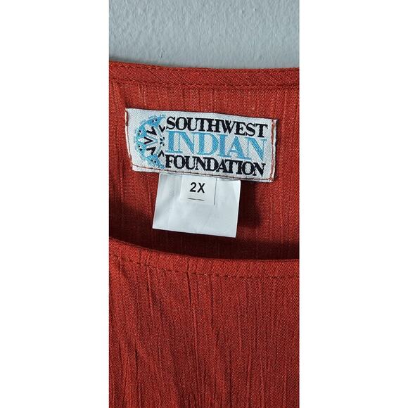 Southwest Indian Foundation Shirt Women's Size 2X Burnt Sienna Orange 100% Rayon - Picture 2 of 8